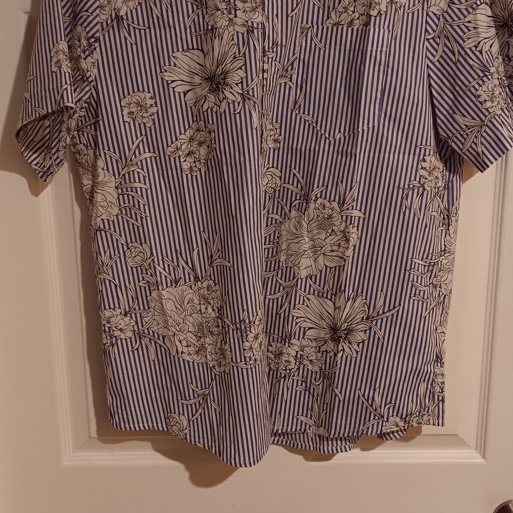 Blue and White Casual Button Down Shirt with Stripes
